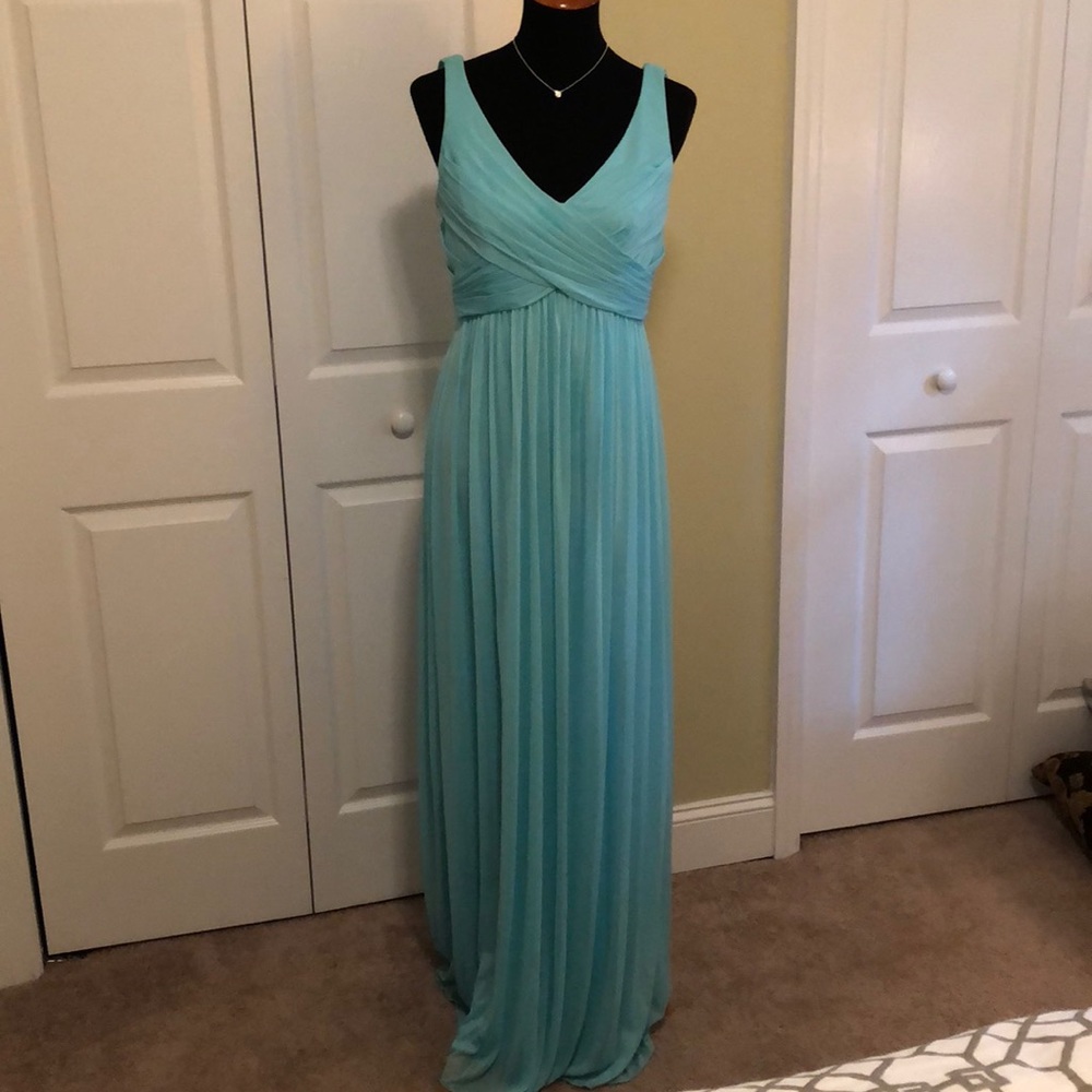 David’s Bridal Long Mesh Dress w/ Cowl Back Detail